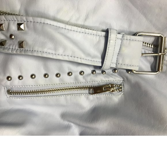 F21 SKY BABY BLUE vegan leather studded biker moto jacket coat blazer NWT - Picture 12 of 13